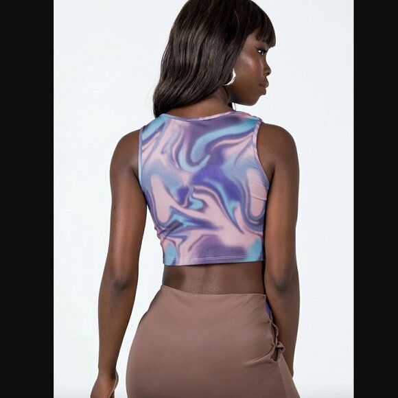 Princess Polly Adalyn Brown Blue Purple Multi Swirl Cut Out Bodysuit 4 NWT - Picture 4 of 8